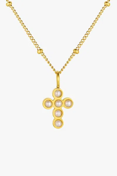 Atolea Pearl Cross Necklace In Gold