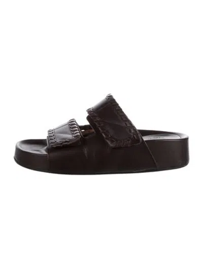 Pre-owned Atp Atelier Leather Whipstitch Trim Slides In Brown