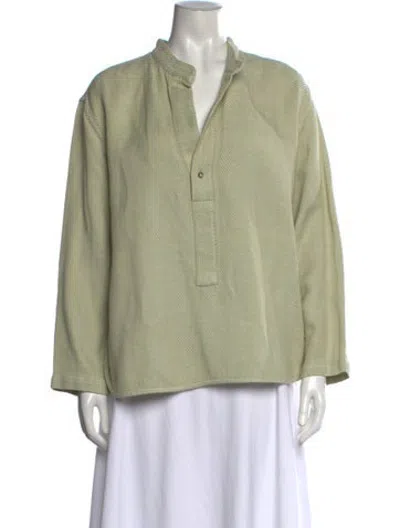 Pre-owned Attersee Linen Tweed Pattern Top In Green