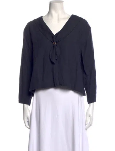 Pre-owned Attersee Linen V-neck Top In Blue