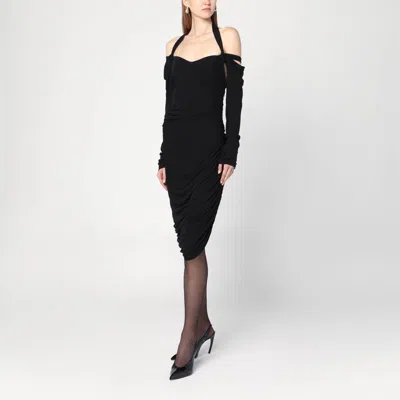 Attico Black Midi Dress In Viscose Crêpe