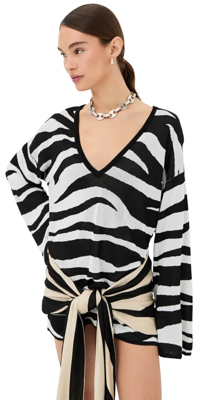 Attico Knit Mini Dress White/black In Multi