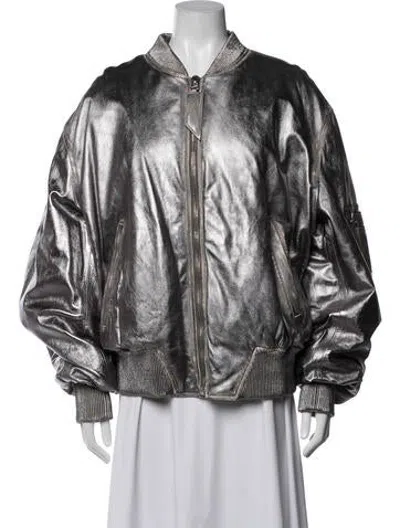 Pre-owned Attico Lambskin Bomber Jacket W/ Tags In Silver