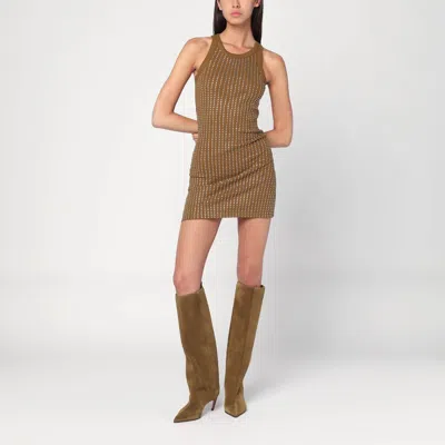 Attico Military Green Mini Dress With Rhinestones