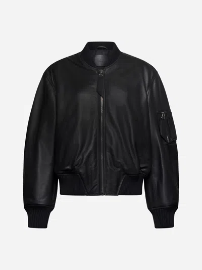 Attico Oversized Leather Bomber Jacket In Black