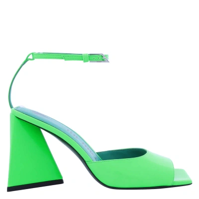 Pre-owned Attico The  Ladies Fluo Emerald Piper Leather Sandals In Green