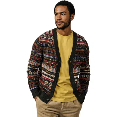 Aubin Wheldrake Fairisle Cardigan In Khaki Fairisle