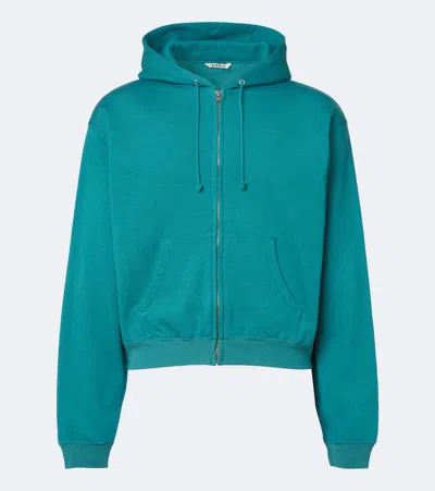 Auralee Cotton, Wool, And Silk Zip-up Hoodie In Blue