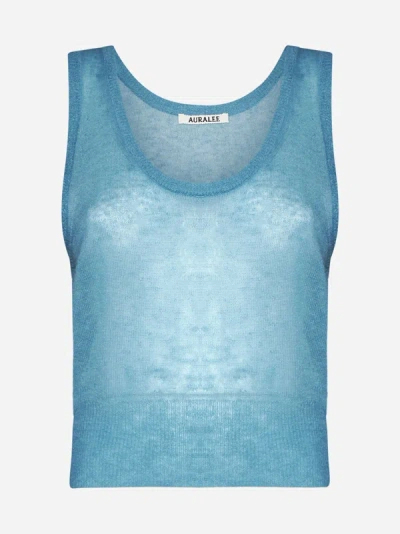 Auralee Mohair-blend Tank Top In Turquoise