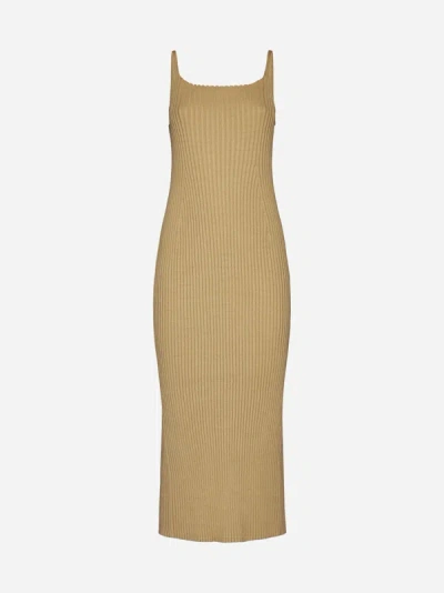 Auralee Ribbed Cotton Long Dress In Beige