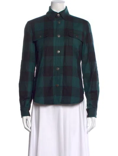 Pre-owned Authier Wool Plaid Print Button-up Top In Green
