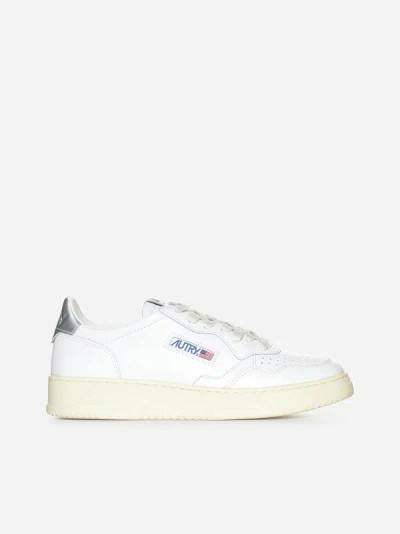 Autry Medalist Leather Sneakers In White,silver