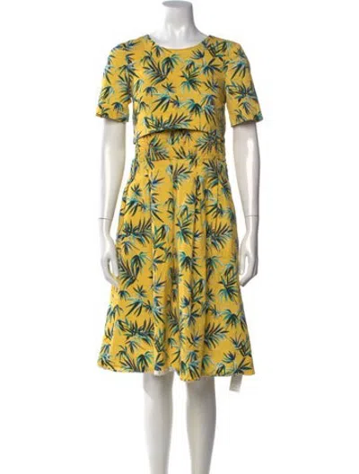 Pre-owned Autumn Adeigbo Floral Print Midi Length Dress In Yellow