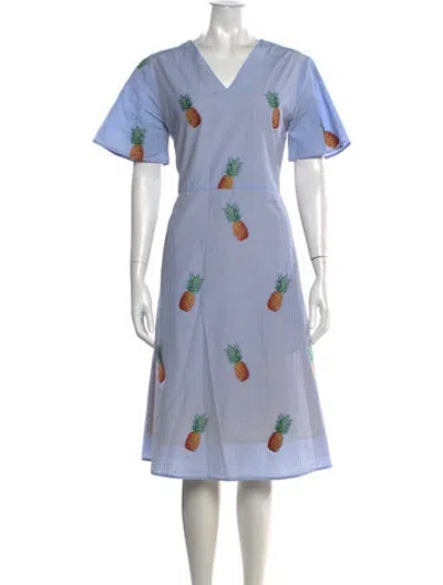 Pre-owned Autumn Adeigbo Printed Midi Length Dress In Blue