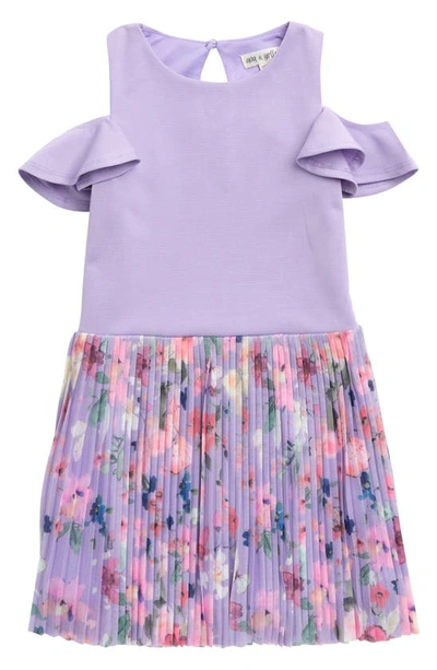 Ava & Yelly Kids' Cold Shoulder Pleat Dress In Mauve