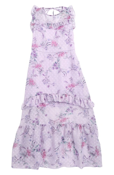 Ava & Yelly Kids' Floral Ruffle Maxi Dress In Lilac