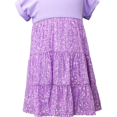 Ava & Yelly Sequin Tiered Skirt Dress In Purple