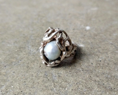 Pre-owned Avant Garde X Jewelry Sterling Silver Ring Baroque Pearl Size 8 Brutalist Modern