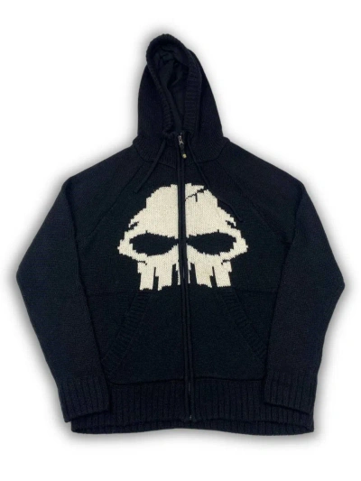 Pre-owned Avant Garde X No Fear Vintage No Fear Black Knit Big Logo Hoodie Skull Y2k M