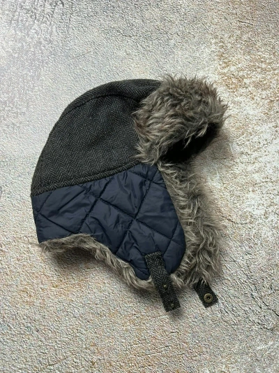 Pre-owned Avant Garde Y2k Archival Quilted Fuzzy Faux Fur Japan Style Trapper Hat In Black