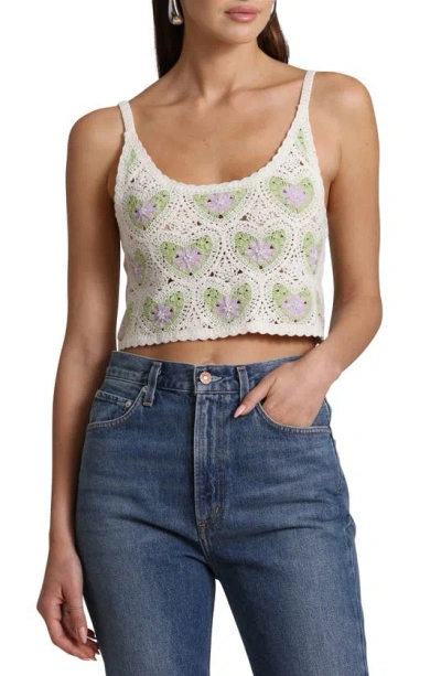 Avec Les Filles Heart Crochet Crop Tank In Green Multi