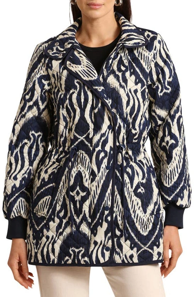 Avec Les Filles Ikat Print Quilted Cotton Liner Jacket In Navy Ikat