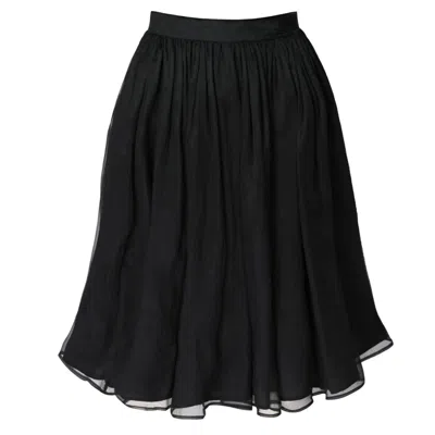 Avenue No.29 Black Gathered Silk Midi Skirt