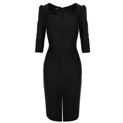 Avenue No.29 Black Rounded Neckline Wool Midi Dress