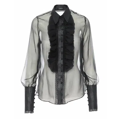 Avenue No.29 Black Ruffle Silk Shirt