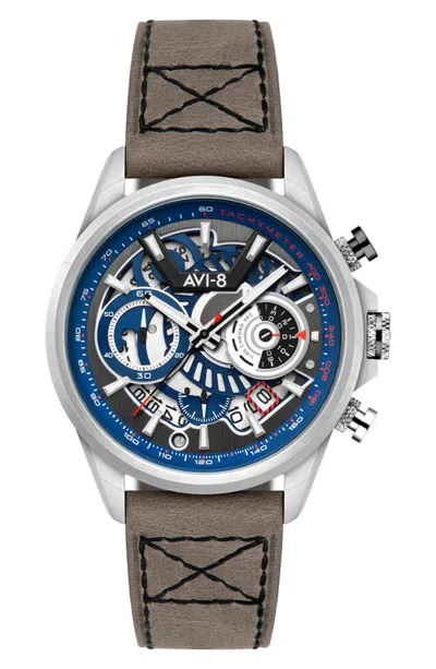 Avi-8 Hawker Harrier Matador Chronograph Leather Strap Watch, 44mm In Blue