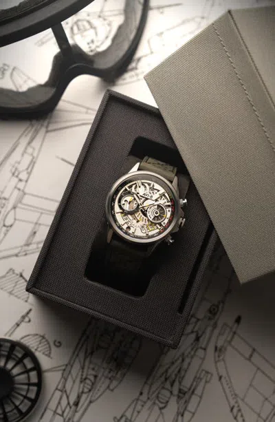 Avi-8 Hawker Harrier Matador Chronograph Leather Strap Watch, 44mm In Silver