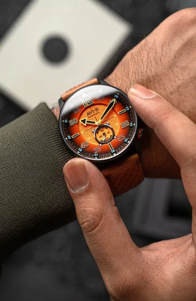Avi-8 Hawker Typhoon Baldwin Automatic Leather Strap Watch, 42mm In Orange