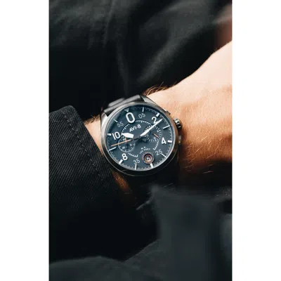 Avi-8 Spitfire Lock Chronograph Leather Strap Watch, 42mm In Blue