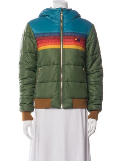 Pre-owned Aviator Nation Colorblock Pattern Down Jacket In Green