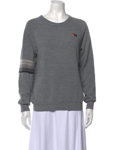 Pre-owned Aviator Nation Crew Neck Long Sleeve Top In Grey