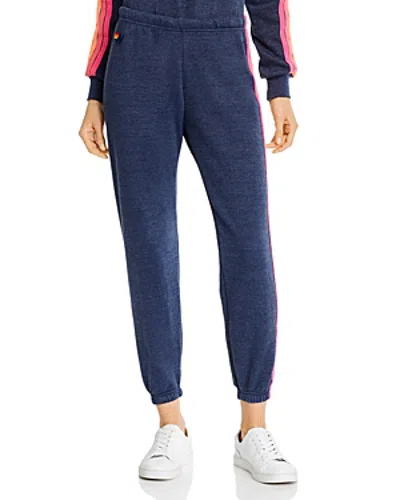 Aviator Nation Rainbow Stripe Sweatpants In Heather Navy/neon Stripe