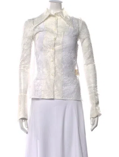 Pre-owned A.w.a.k.e. Silk Lace Pattern Top In White
