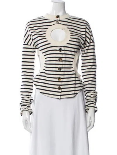 Pre-owned A.w.a.k.e. Striped Crew Neck Top In Black/white