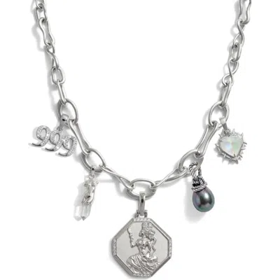Awe Inspired Enchantress Sterling Silver Charm Statement Necklace