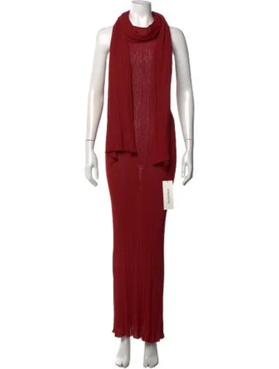 Pre-owned Aya Muse Bateau Neckline Long Dress In Red