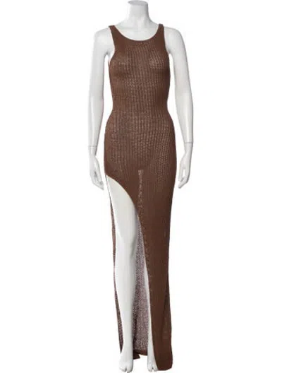 Pre-owned Aya Muse Crew Neck Long Dress In Brown