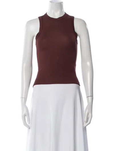Pre-owned Aya Muse Crew Neck Sleeveless Crop Top In Burgundy