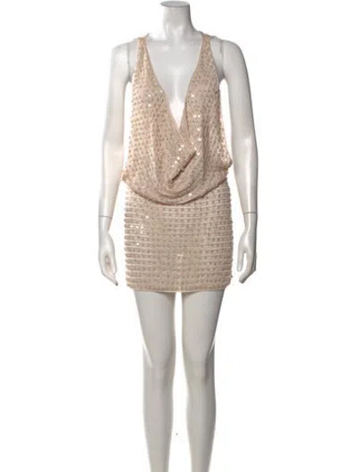 Pre-owned Aya Muse Plunge Neckline Mini Dress In Neutrals