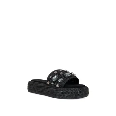 Azalea Wang Baste Slides Womens Black Rhinestone Flatform Sandals Gal1950