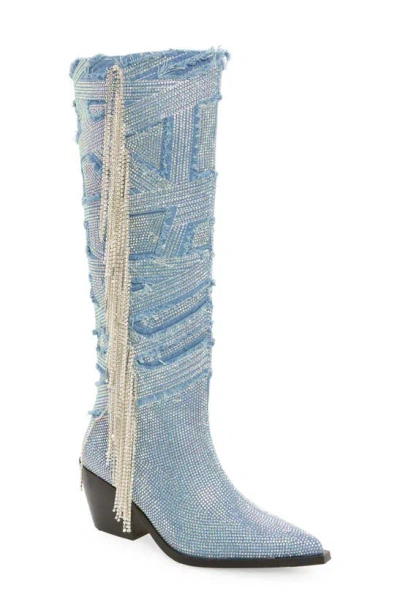 Azalea Wang Domingo Pointed Toe Boot In Denim