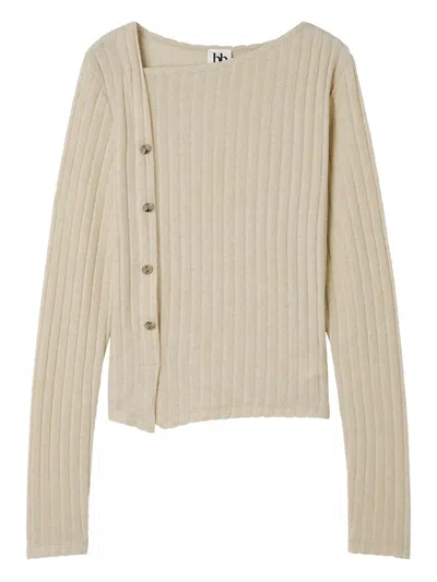 B+ab Buttoned Ribbed T-shirt In Neutral