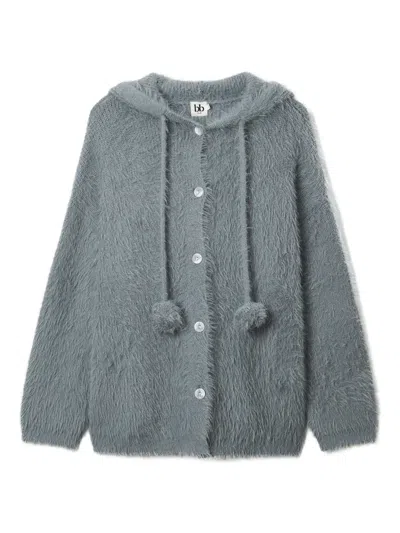 B+ab Hooded Pom-pom Cardigan In Gray