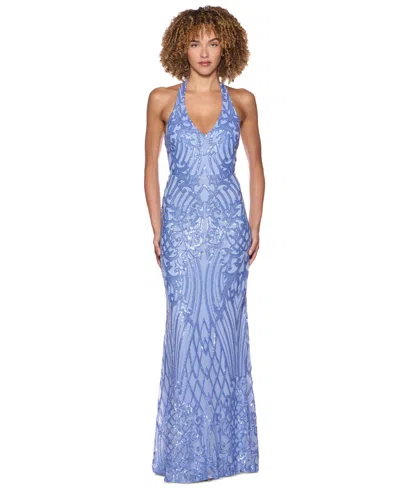 B Darlin Juniors' Halter Sequin Gown In Blue