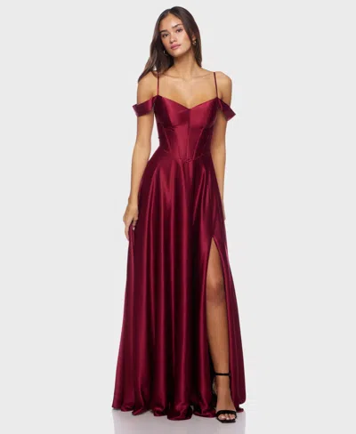 B Darlin Juniors' Off-the-shoulder Charmeuse Dress In Red