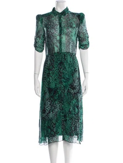 Pre-owned Ba&sh Animal Print Midi Length Dress In Green